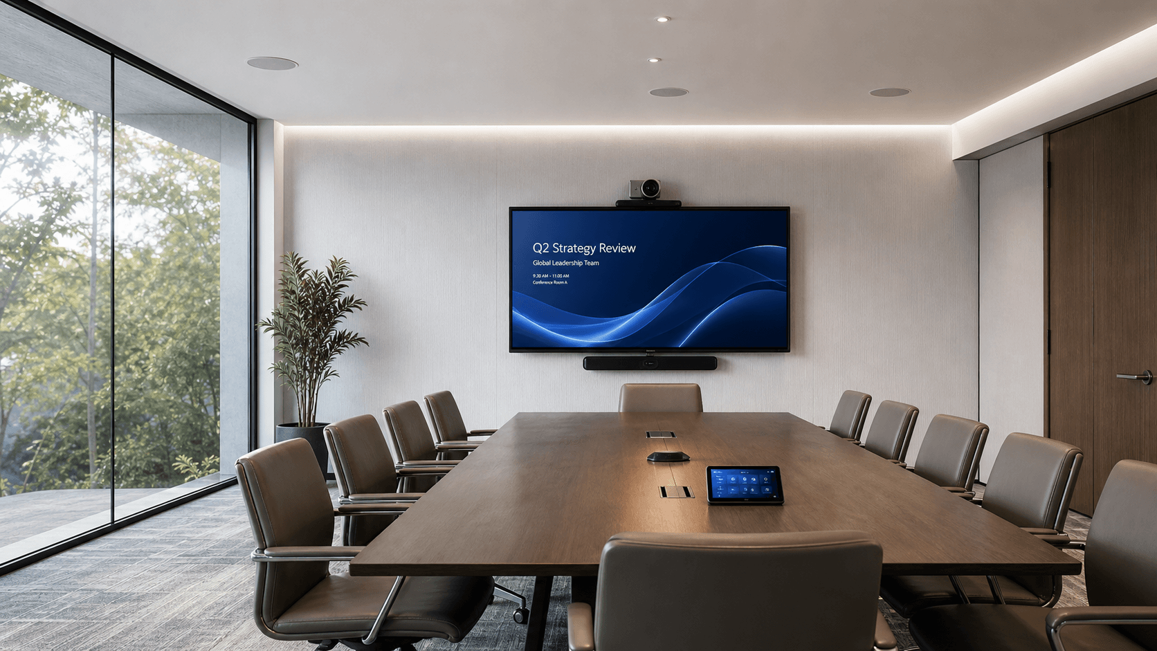 Sala de juntas corporativa con tecnología AV